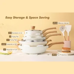Itopfox Ceramic Cookware Set, Non Stick Pots And Pans Set, 14-Piece Induction Kitchen Cooking Set, Healthy Non Toxic, PFAS PTFE PFOA PFOS Free -Kitchen Chef GUEST 01afcd1b 72c9 46b9 bbfa d2a08704a645