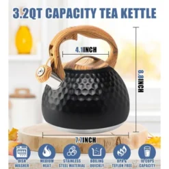 Itopfox Stainless Steel Whistling Tea Kettle With Wood Handle For Stovetop, 3.2 Qt Capacity, Suitable For Gas & Electric Cooktops, Black -Kitchen Chef GUEST 01e247f4 8d55 4d91 874b 4bb3a06745cc