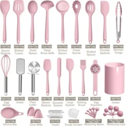 Itopfox Silicone Cooking Kitchen Utensil Set, 43 Pcs Pink Cooking Utensils With Turner, Tongs, Spoon, Spatula, Heat Resistant For Nonstick Cookware