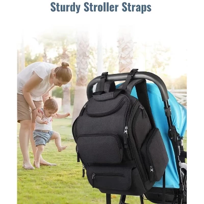 Itopfox Multifunctional Diaper Backpack With Insulated Pockets, Water Resistant Baby Bag For Men & Women, Stroller Straps, Black 4 Itopfox Multifunctional Diaper Backpack With Insulated Pockets, Water Resistant Baby Bag For Men & Women, Stroller Straps, Black - Image 2