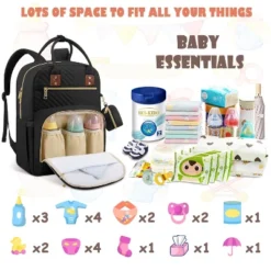 Itopfox Large Capacity Diaper Backpack For Travel With Changing Pad, Stroller Straps & Pacifier Case, Black