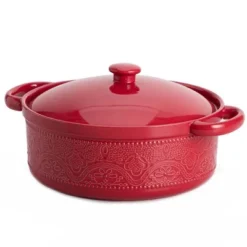 Itopfox Lace Emboss Casserole Dish With Lid, 2 Quart Ceramic Round Serving Dish For Oven To Table, Dinner And Party, Christmas Gifts In Classic Red -Kitchen Chef GUEST 03862691 f4a8 4c6f 836a 2d0e3bec60d2
