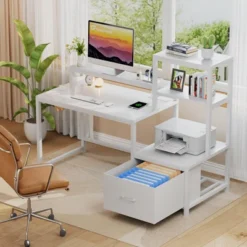 Itopfox Computer Desk With Drawers & Monitor Stand, Home Office Desk With Storage Shelves, Gaming Desk With Power Outlets & LED Lights For Study -Kitchen Chef GUEST 0582a015 3744 4b9d 9b52 8442e78dc69d