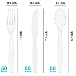 Itopfox 150 Pcs Clear Heavy Duty Plastic Silverware Set, Disposable Forks Spoons Knives For Wedding Party Supplies & Everyday Use