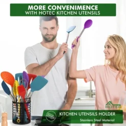 Itopfox 14-Piece Heat-Resistant Silicone Kitchen Utensil Set With Holder, Spatulas, Spoons, And More, Dishwasher Safe, BPA-Free, Multicolor