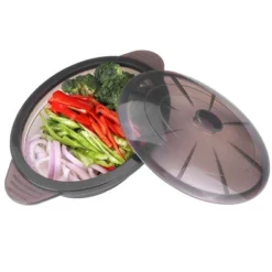 Itopfox Microwave Steamer Cooker Collapsible Bowl With Handle Lid For Vegetables Fish Meal Prep Food Silicone Steamer Cookware Dishwasher Safe, Black -Kitchen Chef GUEST 0766bcd2 39c8 4890 847f e5553de51e3a