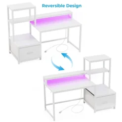 Itopfox Computer Desk With Drawers & Monitor Stand, Home Office Desk With Storage Shelves, Gaming Desk With Power Outlets & LED Lights For Study -Kitchen Chef GUEST 07c475a7 da90 47b9 8f18 bba7842d9bf0