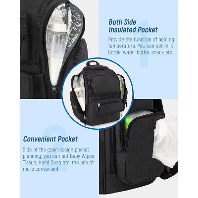 Itopfox Multifunctional Diaper Backpack With Insulated Pockets, Water Resistant Baby Bag For Men & Women, Stroller Straps, Black 5 Itopfox Multifunctional Diaper Backpack With Insulated Pockets, Water Resistant Baby Bag For Men & Women, Stroller Straps, Black - Image 3