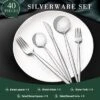 Itopfox 40-Piece Silverware Set For 8 Stainless Steel Flatware Cutlery Set With Knife Spoon & Fork Kitchen Utensils For Home Hotel Wedding Restaurant