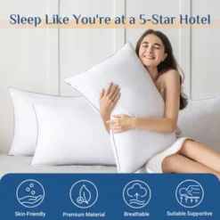 Itopfox Queen Size Pillows Set Of 2, Medium Supportive Bed Pillows With Super Soft Down Alternative Fill, Luxury Fluffy Hotel Quality For Side, Back