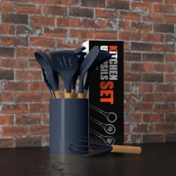 Itopfox Silicone Cooking Utensils Set - Heat Resistant Kitchen Utensils With Wooden Handles, BPA Free Gadgets For Non-Stick Cookware