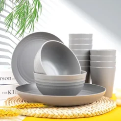 Itopfox 48-Piece Grey Wheat Straw Dinnerware Set Unbreakable Plates, Bowls, And Cups For 12, Dishwasher Safe, Perfect For Camping, BBQs & Gatherings -Kitchen Chef GUEST 0ec569b3 0ed9 480b 8655 14cf52baf601