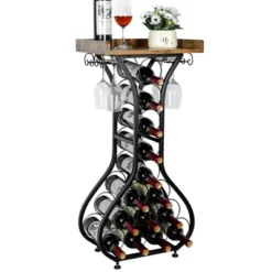 Itopfox Freestanding Wine Rack With Wood Tabletop & Glass Holder, Mini Bar Table For 14 Bottles, Space-Saving Floor Stand For Kitchen, Living Room -Kitchen Chef GUEST 0ed3566a 7b0f 4007 88a1 343c65cc962a