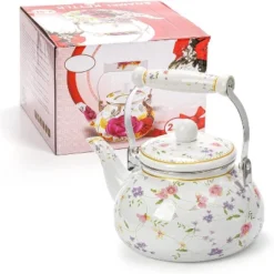 Itopfox Vintage Floral Enamel Tea Kettle With Porcelain Handle For Stovetop, Home Kitchen, Camping, Perfect Gift For Housewarming, Wedding -Kitchen Chef GUEST 0f799e7e e1cb 487f ae8e 44603c59bb6a