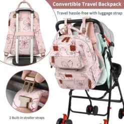 Itopfox Pink Floral Diaper Backpack For Girls, Large Waterproof Baby Bag With Insulated Pockets, Stroller Straps, Travel Holiday -Kitchen Chef GUEST 0f898c01 6a80 4f57 a930 016f60d672da