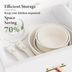 Itopfox Ceramic Nonstick Cookware Set, Healthy Non Toxic 17-Piece Pots And Pans With Removable Handles, Induction Safe, Dishwasher & Oven Safe, PFAS