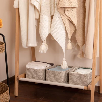 Itopfox 3 Pack Small Storage Baskets For Organizing, Cute Woven Decorative Gift Baskets For Shelves, Mini Closet Organizer Bins With Handles 7 Itopfox 3 Pack Small Storage Baskets For Organizing, Cute Woven Decorative Gift Baskets For Shelves, Mini Closet Organizer Bins With Handles - Image 5