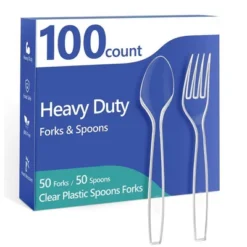 Itopfox 100-Pack Heavy Duty Plastic Silverware Set - 50 Forks & Spoons BPA-Free, Heat Resistant Disposable Utensils For Parties, Events, Everyday Use -Kitchen Chef GUEST 10a9fc2a 69f6 435d 9c2f 1bc0f5a288fb