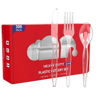 Itopfox 300 Count Clear Plastic Silverware Set, Heavy Duty BPA Free Disposable Cutlery, 100 Forks, 100 Spoons, 100 Knives For Party Supplies 9 Itopfox 300 Count Clear Plastic Silverware Set, Heavy Duty BPA Free Disposable Cutlery, 100 Forks, 100 Spoons, 100 Knives For Party Supplies - Image 7