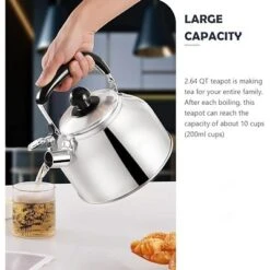 Itopfox Stainless Steel Whistling Tea Kettle For Stovetop, 2.64 QT With Cool Grip Handle, Fast Boiling For Tea, Coffee, Milk, Durable & Safe -Kitchen Chef GUEST 116d5eae 0879 4860 bc8c eff792526679