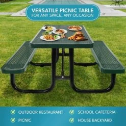 Itopfox Outdoor Steel Picnic Table With Umbrella Hole, Heavy-Duty Weatherproof Dining Table For Patio, Backyard, Garden, Rustproof Finish, Green -Kitchen Chef GUEST 11e33112 b655 4111 976a e66f2a67a957