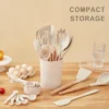 Itopfox Kitchen Utensils Set - 34 PCS Non-Stick Silicone Cooking Tools With Wooden Handle, Kitchen Gadgets For Nonstick Cookware (Cream White)