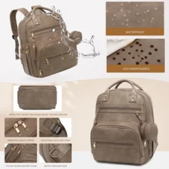 Itopfox Vegan Leather Diaper Backpack With Waterproof Changing Pad, 20 Pockets, Fits 15.6" Laptop, Stroller Straps, Taupe -Kitchen Chef GUEST 1715fb63 9e84 4ed2 b14e 51d2c39a90f9