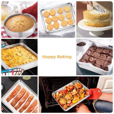 Itopfox Stainless Steel Baking Pan Set, 6-Piece Metal Bakeware Includes Cookie Sheet, Round Square Cake Pans, Non-Toxic & Dishwasher Safe 5 Itopfox Stainless Steel Baking Pan Set, 6-Piece Metal Bakeware Includes Cookie Sheet, Round Square Cake Pans, Non-Toxic & Dishwasher Safe - Image 3