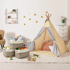 Itopfox Woven Storage Basket Set Of 3, Cotton Rope Organizing Bins For Books, Toys, Towels, Living Room Decor, Foldable Handles, Brown -Kitchen Chef GUEST 17ef27e9 4de3 4984 a687 ba43990410d3