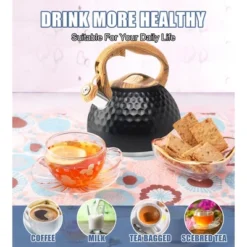 Itopfox Stainless Steel Whistling Tea Kettle With Wood Handle For Stovetop, 3.2 Qt Capacity, Suitable For Gas & Electric Cooktops, Black -Kitchen Chef GUEST 189414e3 2c4f 477b 8eec a13084028796