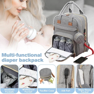 Itopfox Large Diaper Backpack With Changing Station, Insulated Pockets, USB Port, Waterproof, Lightweight, Unisex, Grey 5 Itopfox Large Diaper Backpack With Changing Station, Insulated Pockets, USB Port, Waterproof, Lightweight, Unisex, Grey - Image 3