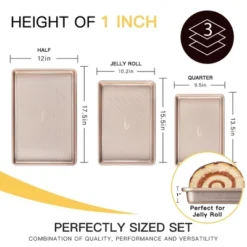 Itopfox Nonstick Cookie Sheet Pan Set Of 3, Heavy Duty Baking Trays With Diamond Texture, Oven Safe For Even Baking, Elegant Champagne Gold Finish -Kitchen Chef GUEST 1c106901 8dc7 4801 956c 62e59ee129de