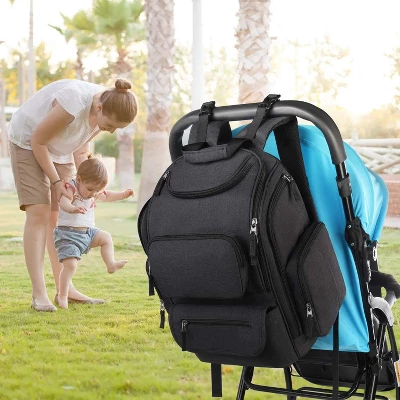 Itopfox Multifunctional Diaper Backpack With Insulated Pockets, Water Resistant Baby Bag For Men & Women, Stroller Straps, Black 10 Itopfox Multifunctional Diaper Backpack With Insulated Pockets, Water Resistant Baby Bag For Men & Women, Stroller Straps, Black - Image 8