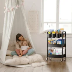 Itopfox 3-Tier Metal Rolling Cart With Wheels, Hanging Cups & Hooks, Heavy Duty Mesh Storage Organizer For Kitchen, Office, Craft -Kitchen Chef GUEST 1d9377eb 94b5 45e6 b960 b714ecd5f119