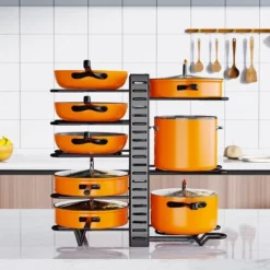 Itopfox Upgraded Pots And Pans Organizer Rack For Kitchen Storage With 8 Tiers & 3 DIY Methods, Rust-proof & Anti-slip