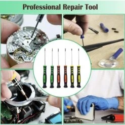 Itopfox Magnetic Screwdriver Set With Non-Slip Handle - 6 Piece Phillips & Flathead For Electronics, Watch, Jewelry, PC Repair - Color Coated Tips