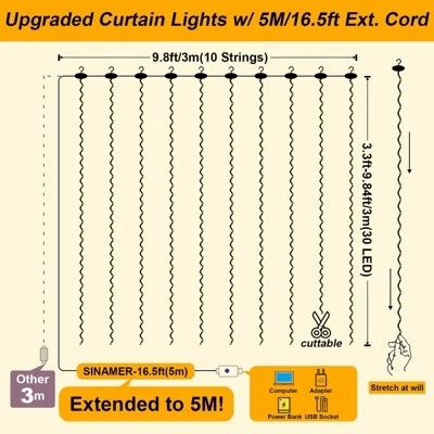Itopfox Warm White LED Fairy Curtain String Lights With Remote Control For Wedding, Party, Home, Garden, Indoor Decorations 6 Itopfox Warm White LED Fairy Curtain String Lights With Remote Control For Wedding, Party, Home, Garden, Indoor Decorations - Image 4