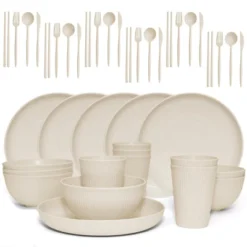 Itopfox Wheat Straw Dinnerware Sets - 42 Piece Unbreakable Plates, Bowls, Cups & Utensils For 6, Lightweight & Durable, Dishwasher & Microwave Safe -Kitchen Chef GUEST 1fb06533 76ac 419c aa83 9f1181627f93