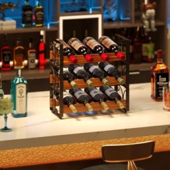 Itopfox 3-Tier Stackable Wine Rack For Cabinet, Solid Wood & Wrought Iron Wine Bottle Holder, Kitchen Bar Dining Room Storage Shelf -Kitchen Chef GUEST 202865ef e32f 450f 81f7 a9eed464ecd8