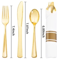 Itopfox 100-Pack Gold Plastic Cutlery Set With Napkins - Disposable Gold Utensils For Weddings, Parties, Thanksgiving - Includes Forks, Knives Spoons -Kitchen Chef GUEST 20c69749 5322 4744 9a72 be123a0c8c93