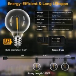 Itopfox 100ft Outdoor String Lights Waterproof Connectable Dimmable With 62 LED Shatterproof Bulb UL Listed G40 Globe Patio Lights For Backyard Porch -Kitchen Chef GUEST 227a0ded a1cb 45f0 bb85 ffd77e004621