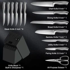 Itopfox Premium Kitchen Knife Set With Wooden Block & Built-in Sharpener - 15-Piece Chef, Slicing, Santoku, Bread, Utility, Paring & Steak Knives -Kitchen Chef GUEST 23014157 d269 44de 8293 7ac6c713a49c
