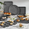 Itopfox 10-Piece Nonstick Bakeware Set With Cooling Rack, Cookie Sheet, Cake Pans, Loaf Pan, Muffin Pan & Pizza Pan - Grey, Wide Grips