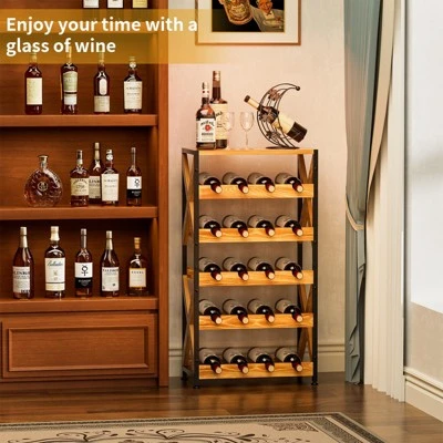 Itopfox 20 Bottle Wine Rack Freestanding Floor With Wood Top Wobble-Free 5 Tier Wine Display Storage Stand Shelf Stackable Modular Wine Bottle Holder 4 Itopfox 20 Bottle Wine Rack Freestanding Floor With Wood Top Wobble-Free 5 Tier Wine Display Storage Stand Shelf Stackable Modular Wine Bottle Holder - Image 2