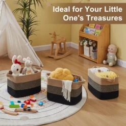 Itopfox Woven Storage Basket Set Of 3, Decorative Organizer Bins For Shelves, Closet, Toys, Books, Nursery - Black & Brown -Kitchen Chef GUEST 29304bdb 9a2f 4247 8255 3b155d17c1db