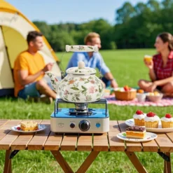 Itopfox Vintage Enamel Tea Kettle, Green Floral Steel Teapot With Cool Touch Porcelain Handle For Stovetop, Home Kitchen Decor, Gift For Housewarming -Kitchen Chef GUEST 297bf9f0 3565 4f41 97ec f3b9aa059a5d