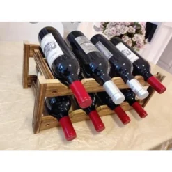 Itopfox 8-Bottle Wine Rack - Premium Carbonized Pine Wood, Two-Tier Countertop Design For Kitchen, Dining Room Or Bar -Kitchen Chef GUEST 2a00ab14 68bd 491d 8129 41cc169c08dd