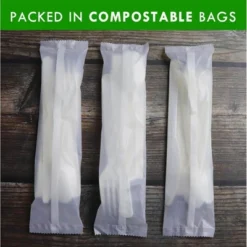 Itopfox Heavy-duty Compostable Cutlery Kits, BPI Certified, 200 Sets (Fork, Spoon, Knife, Napkin) Individually Wrapped, Plant-Based CPLA
