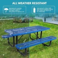 Itopfox 6 Ft. Outdoor Steel Picnic Table With Umbrella Hole, Heavy-Duty Weatherproof Dining Table For Patio, Backyard, Rust-Resistant Blue Finish -Kitchen Chef GUEST 2a93df48 a4c4 423a 8208 5c14f598a2a1