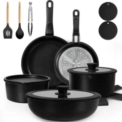 Itopfox Non Stick Cookware Set With Detachable Handles, Non Toxic Induction Kitchen Pots And Pans, Oven Safe, Easy Clean, Black -Kitchen Chef GUEST 2befa7f6 0e81 4cdd b6a1 62b20dc68d8d